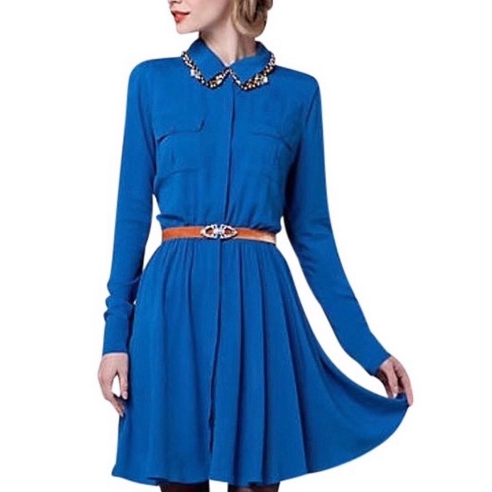 Anthro Maeve Dakota Cerulean Blue Shirt Dress